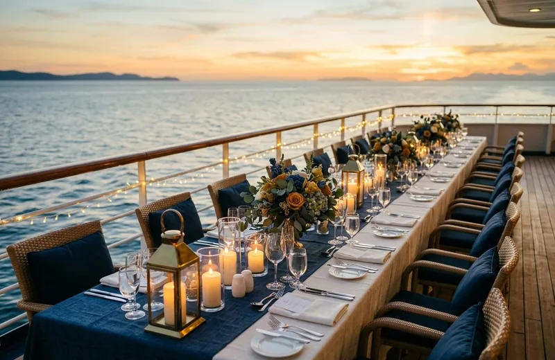 A celebration dinner on deck aboard Golden Mango